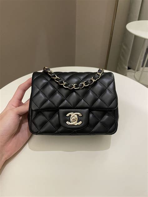 chanel classic quilted mini square black logo|Mini classic handbag, Lambskin & gold.